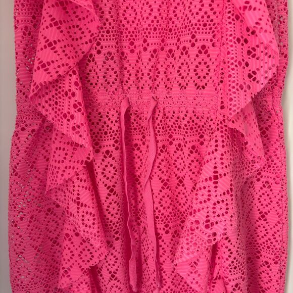 Justice Swim Hot Pink Ruffle Lace Swimsuit Cover up Elastic Tie Girl's 12 #M - Picture 5 of 6